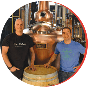 Daniel Plenzik and Jacques Tremblay posing in front of still